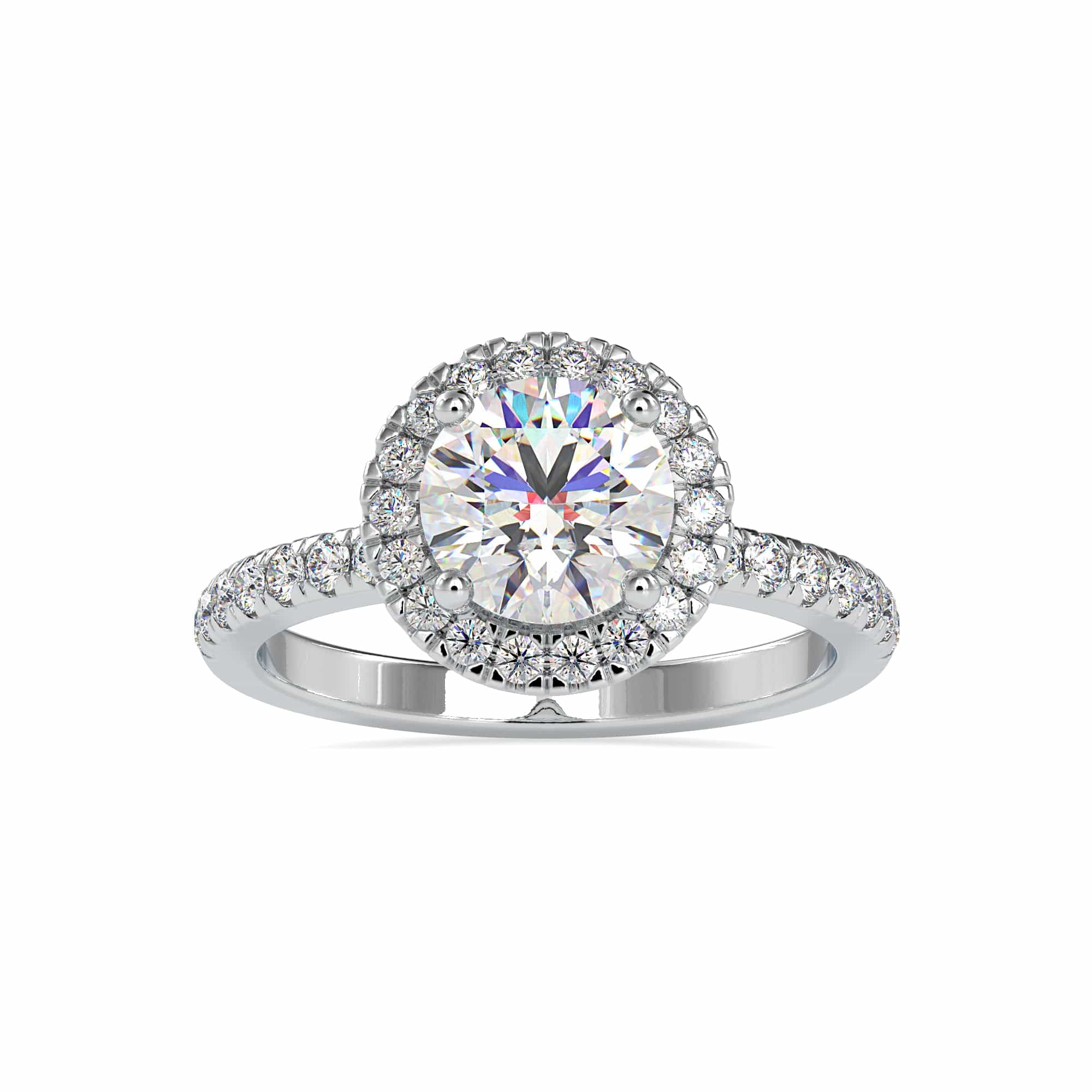 Classic 50-Pointer Platinum Halo Solitaire Engagement Ring with Diamond Studded Shank JL PT US-0005