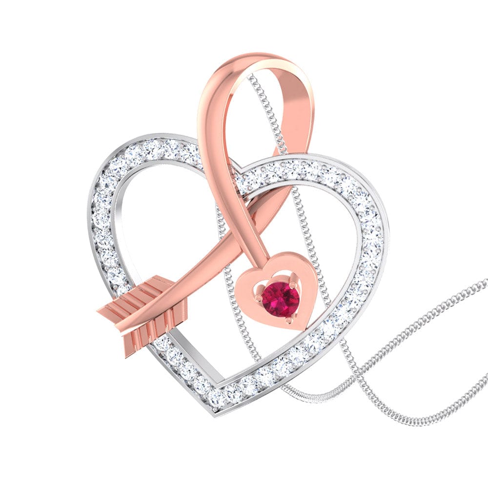 Jewelove™ Pendants SI IJ Cupid's Arrow Platinum & Rose Gold Heart Pendant with Ruby & Diamonds JL PT P 8064