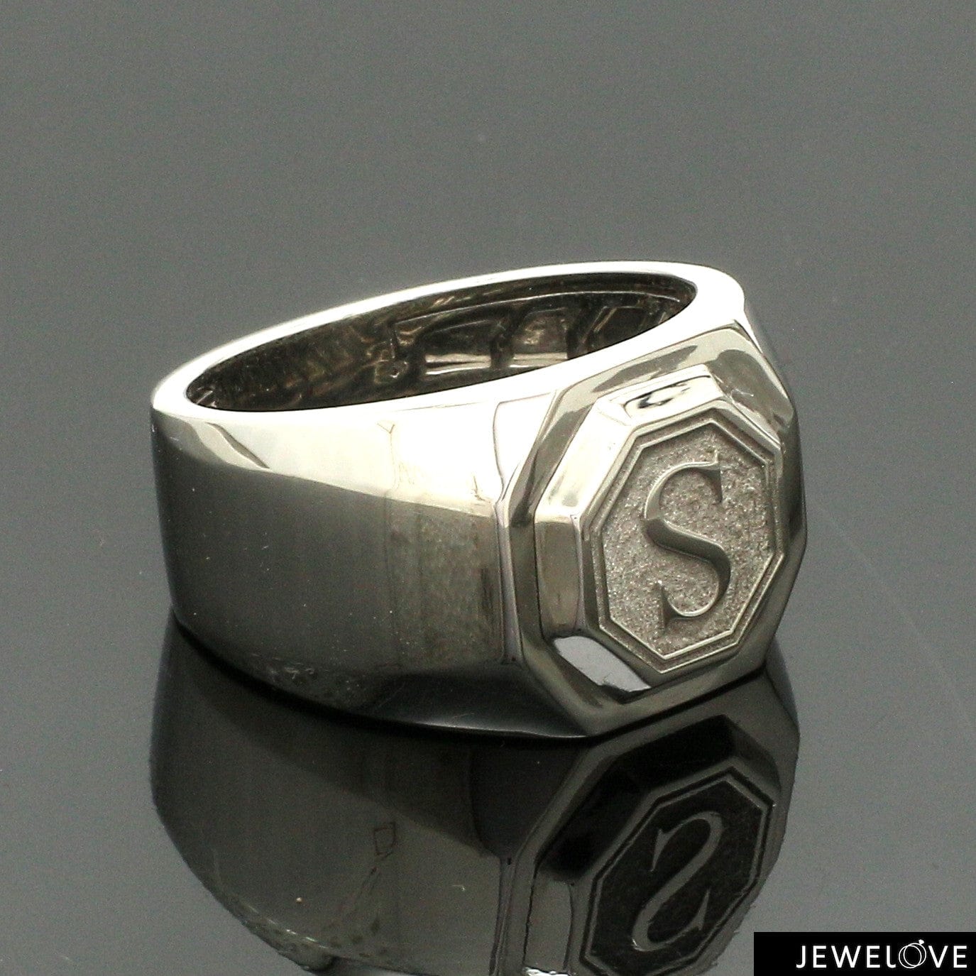 Customised Alphabet Initial Platinum Signet Ring for Men JL PT 1373