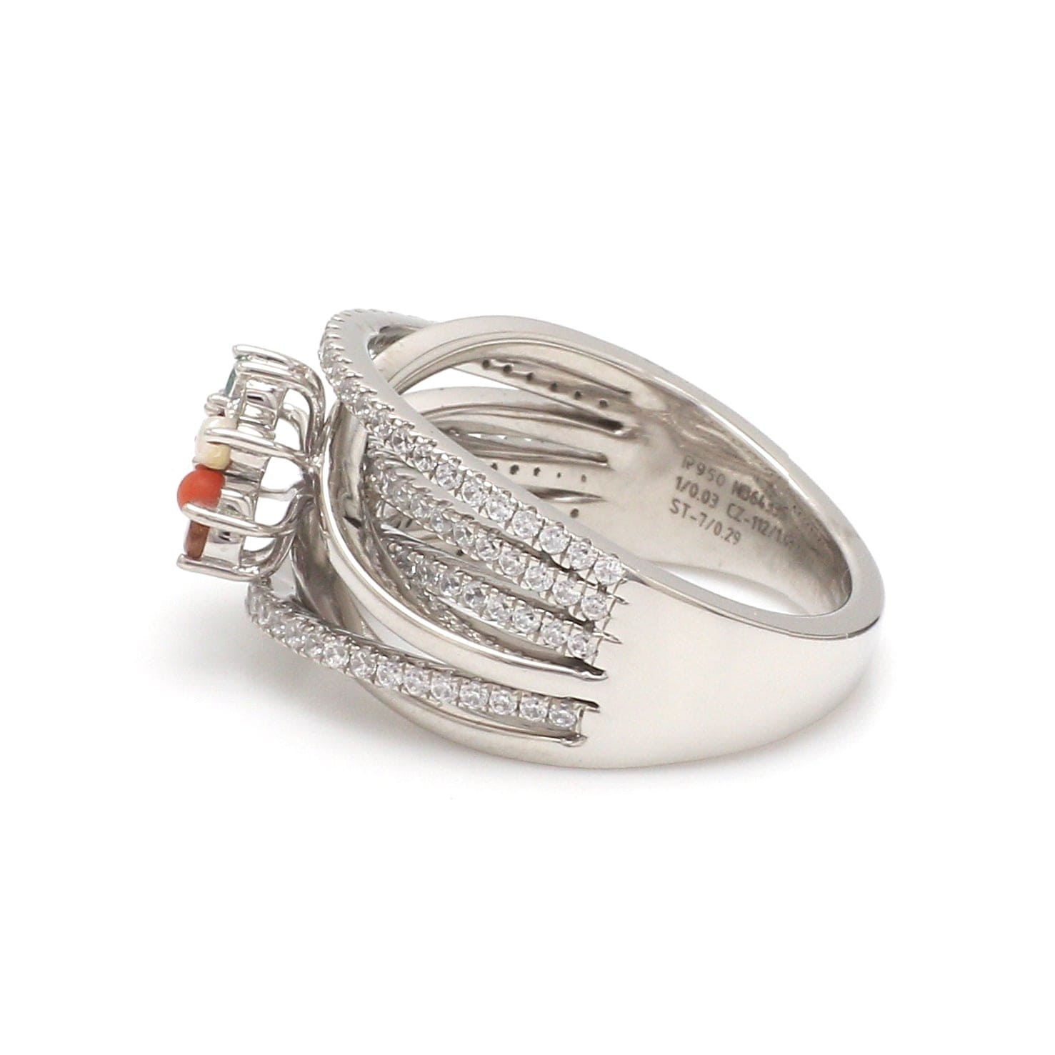 Jewelove™ Rings Women's Band only / SI IJ Customised Ruby Navratan Platinum Ring with Diamond JL PT 1356