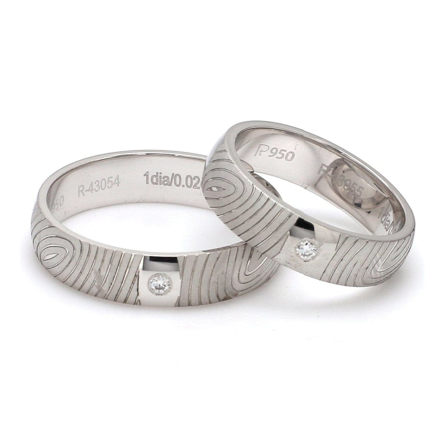 Customized Fingerprint Engraved Platinum Rings with Diamonds for Couples