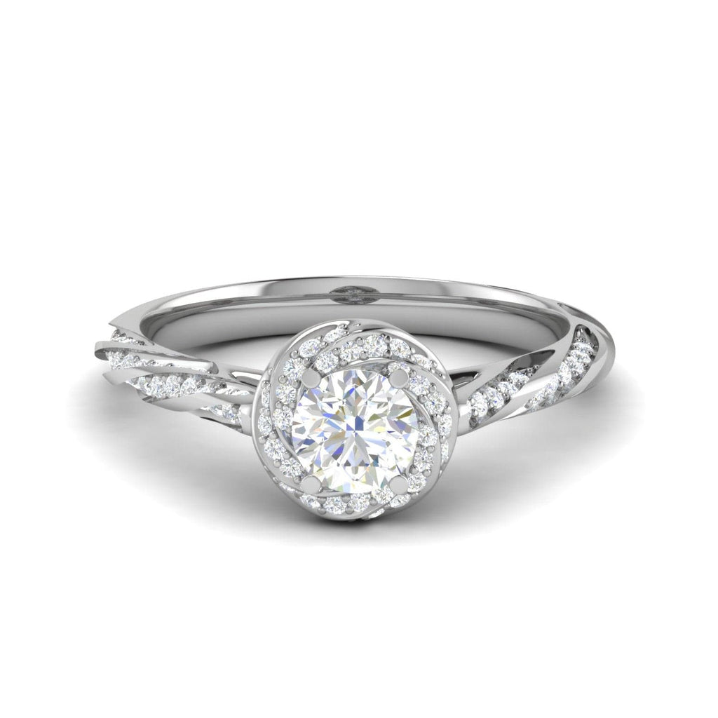 Jewelove™ Rings J VS / Women's Band only Designer 0.50 cts Solitaire Halo Diamond with Shank Platinum Ring JL PT RH RD 277