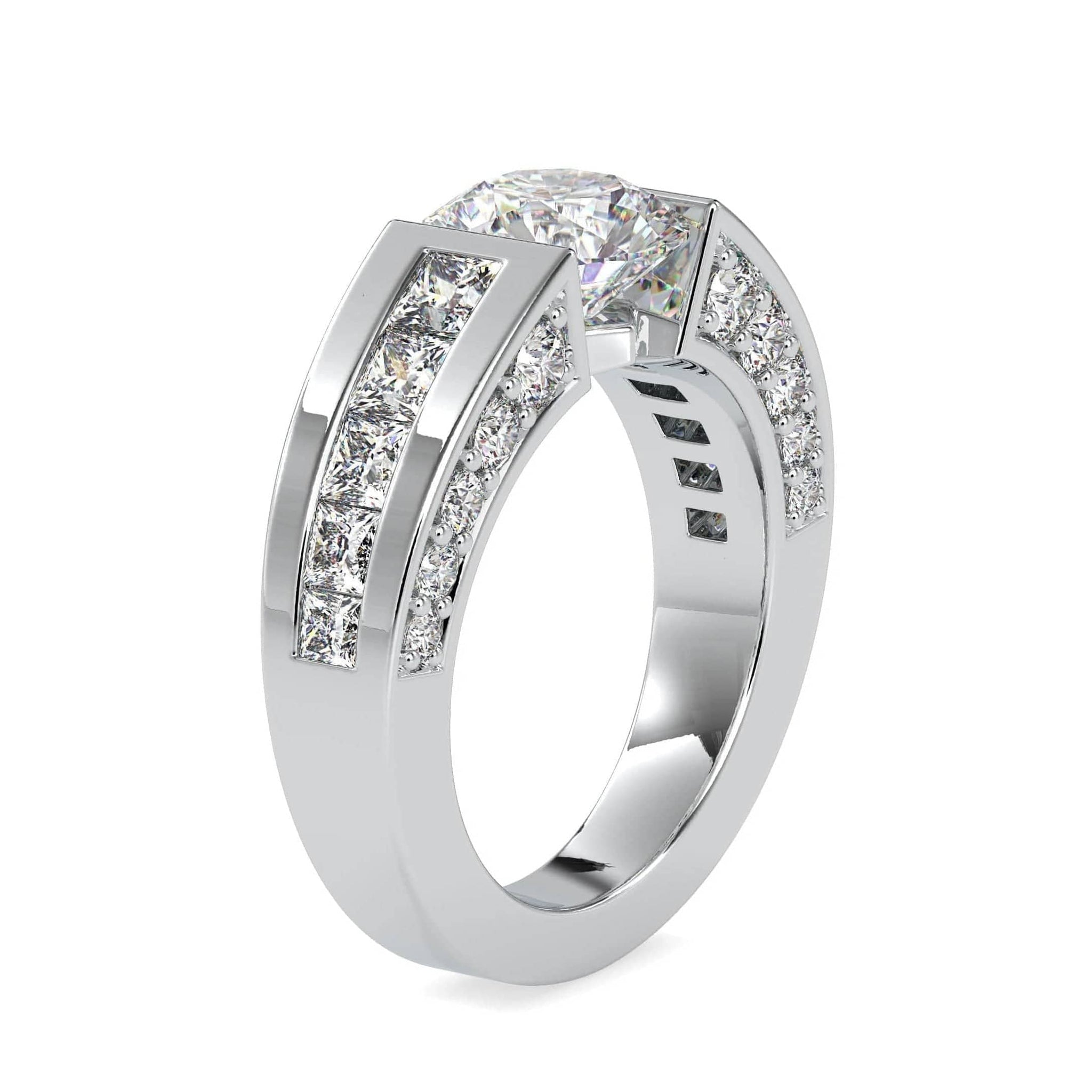 Jewelove™ Rings VS J / Women's Band only Designer 1-Carat Solitaire with Princess Cut & Round Brilliant Cut Diamond Ring JL PT 0109