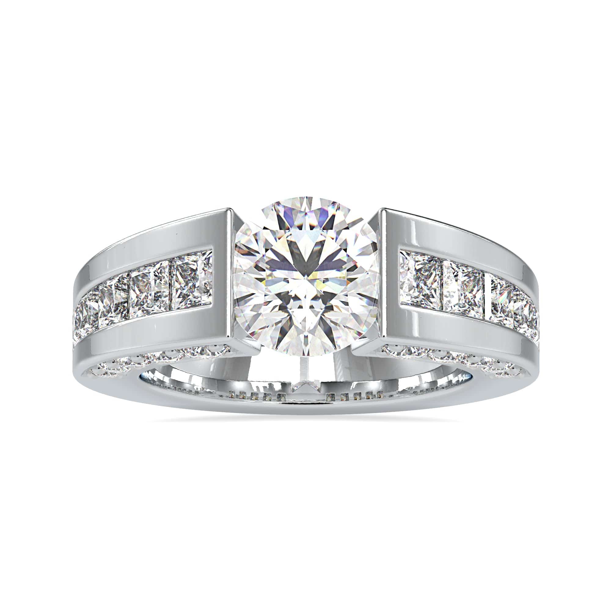 Classic Cushion style halo diamond engagement ring with top micro pave