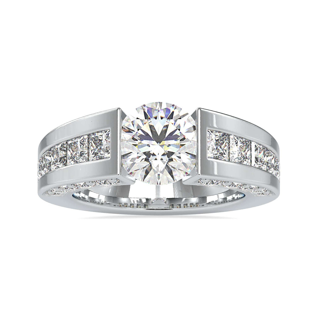 Jewelove™ Rings VS J / Women's Band only Designer 1-Carat Solitaire with Princess Cut & Round Brilliant Cut Diamond Ring JL PT 0109