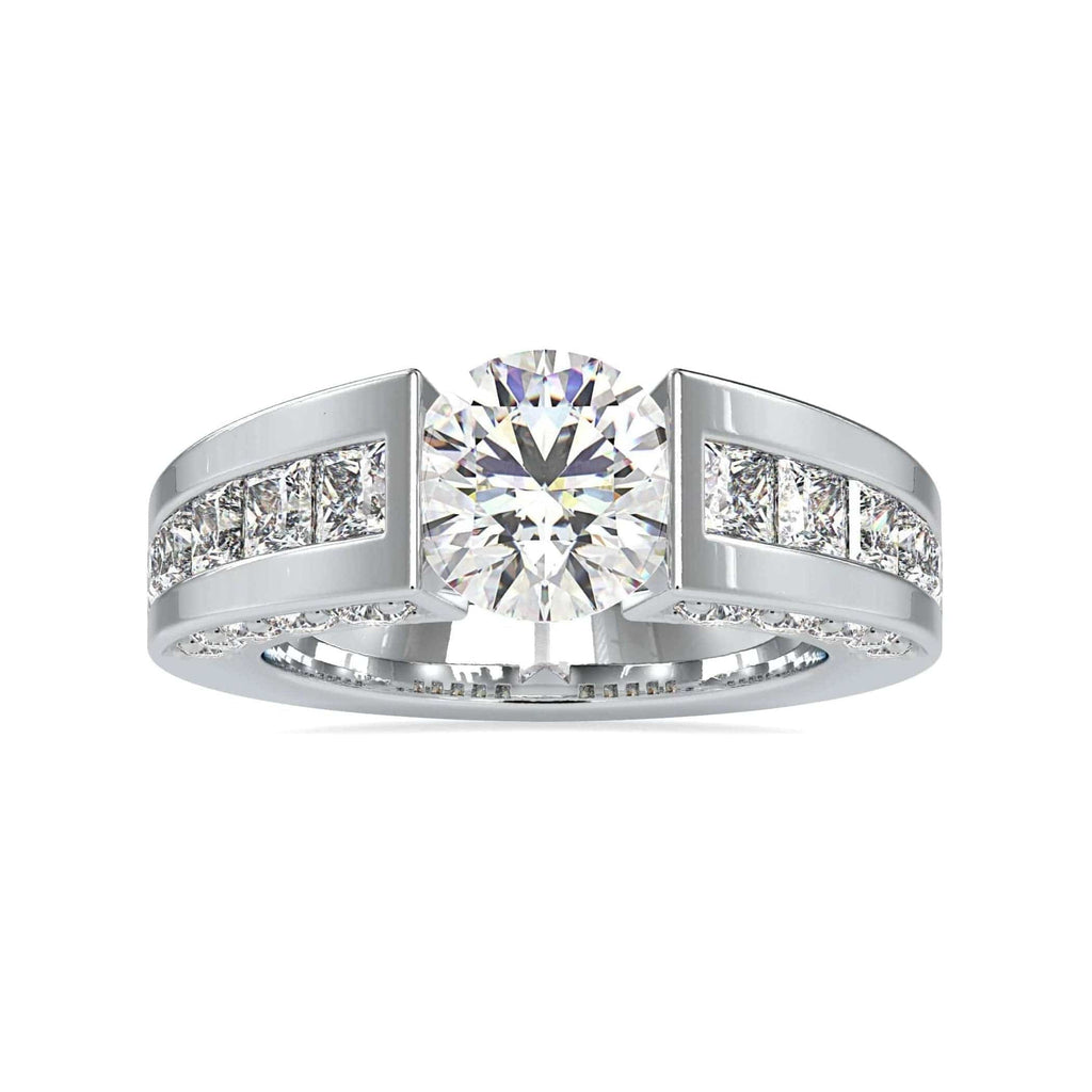 70-Pointer Solitaire Round Brilliant & Princess Cut Diamond Platinum R ...