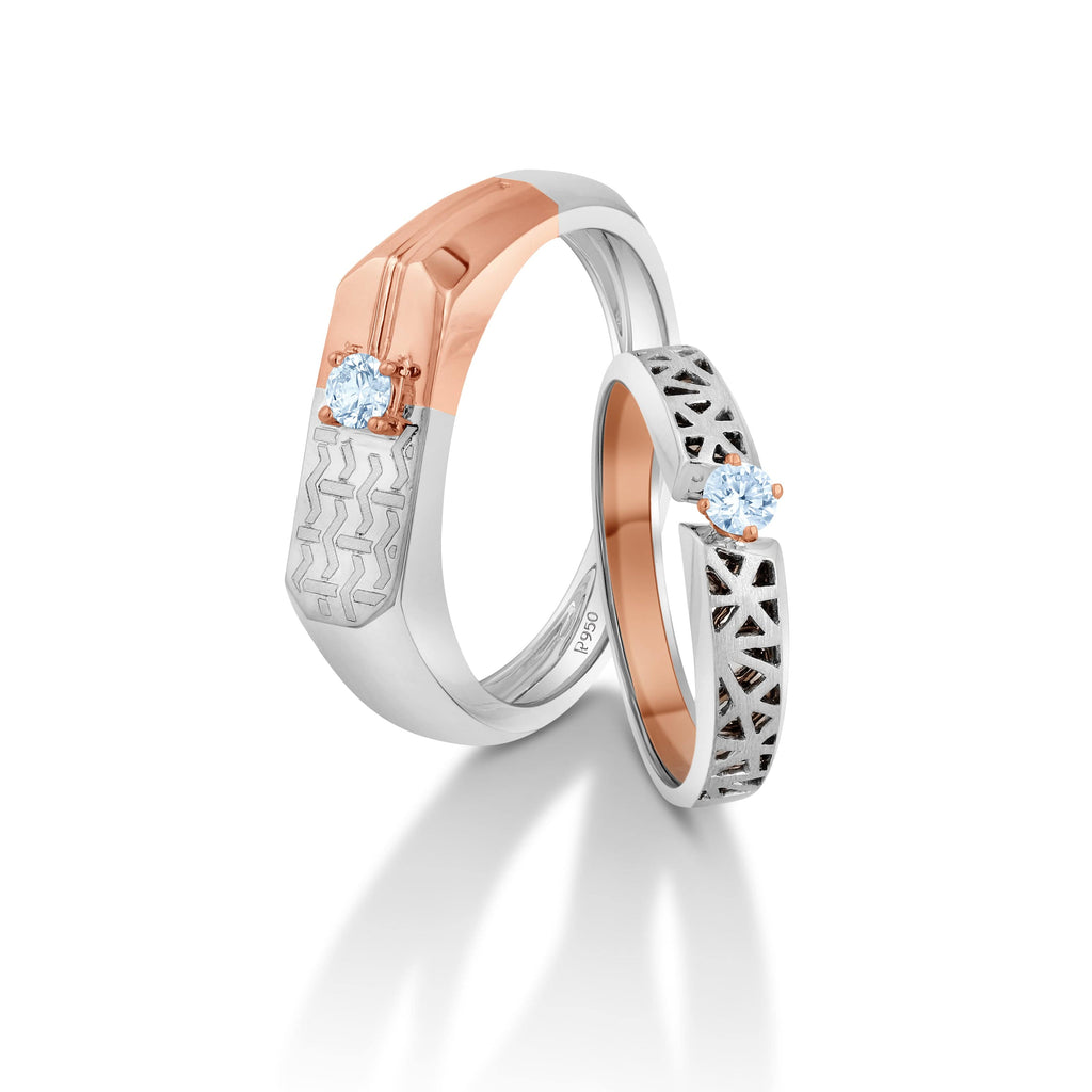 Jewelove™ Rings Both / SI IJ Designer Diamonds Platinum Love Bands with Rose Gold JL PT 1104
