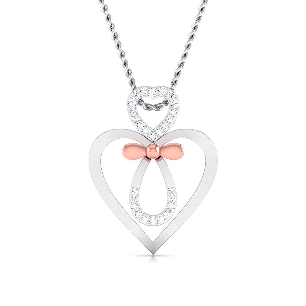 Jewelove™ Pendants SI GH Designer Platinum and Rose Gold Double Heart Bow Pendant with Diamonds JL PT P 8082