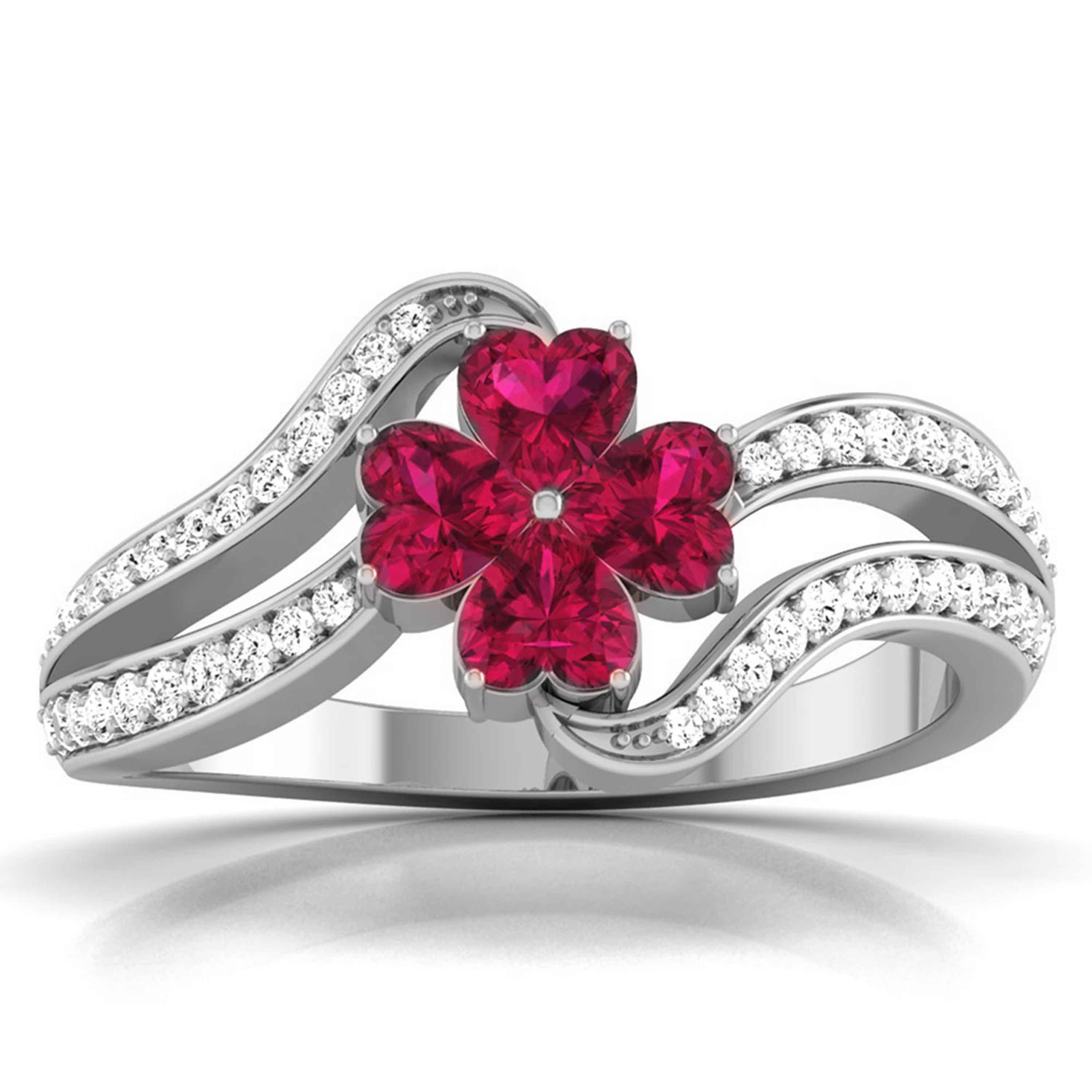 9x5MM Ruby Diamond Solid 14KG Engagement Ring