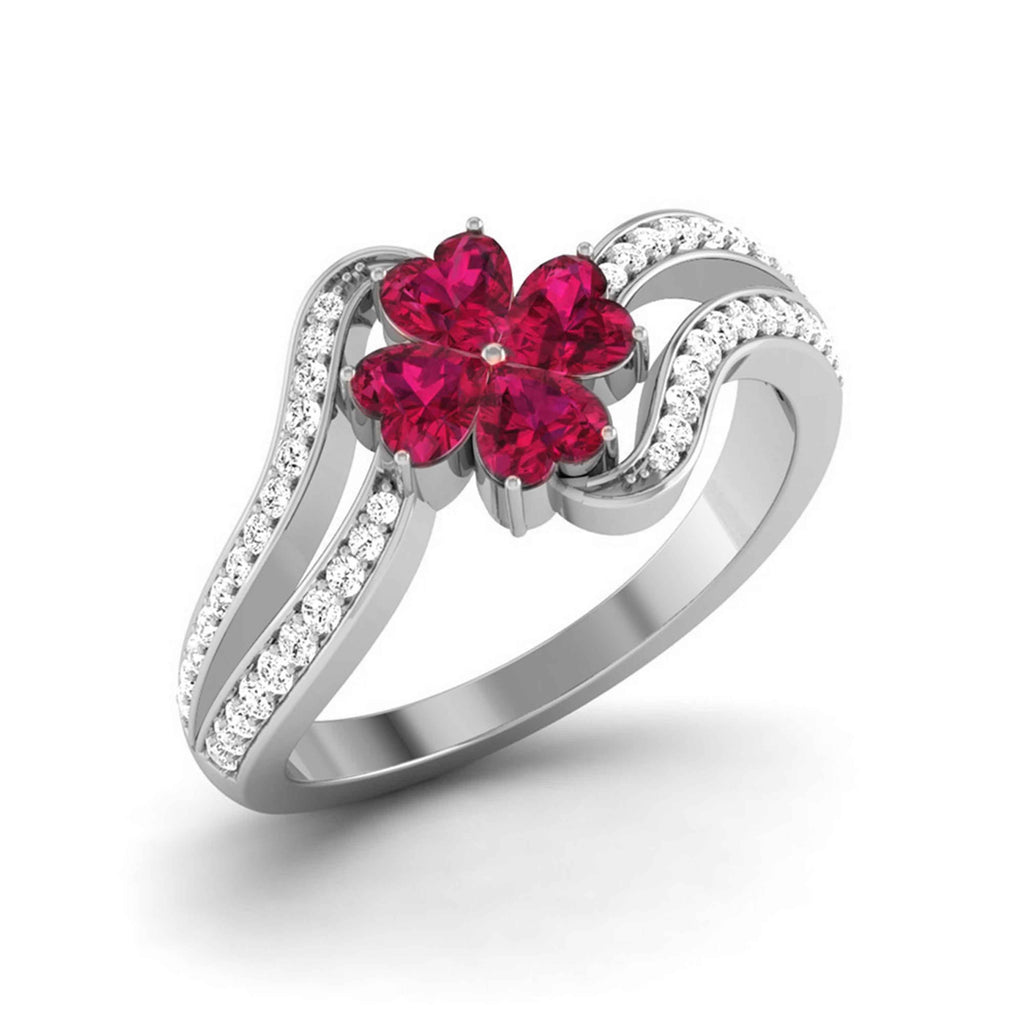 Jewelove™ Rings Designer Platinum Hear Ruby Diamond Ring for Women JL PT R8190