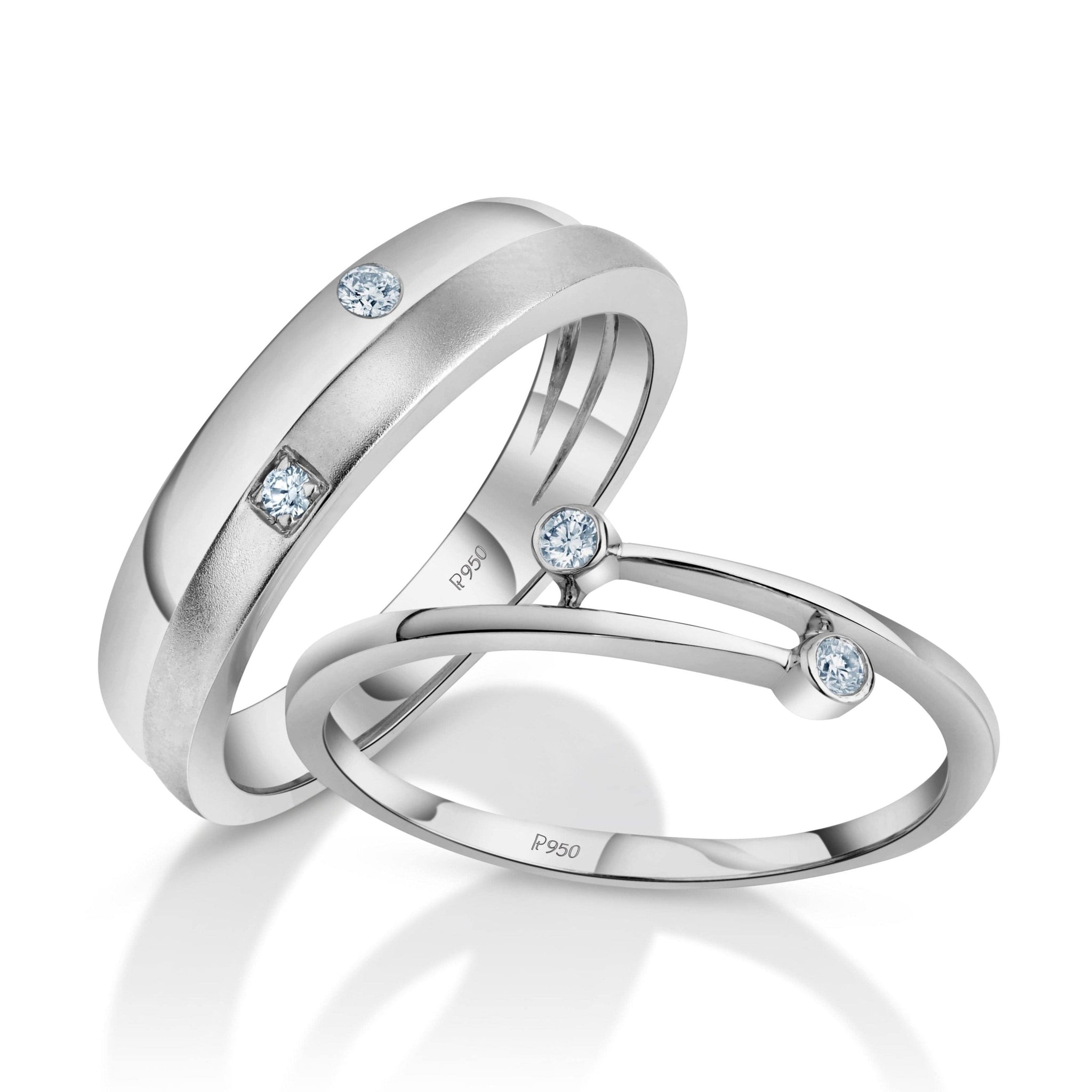 Jewelove™ Rings Both / SI IJ Designer Platinum Love Bands with Diamond PT 1065