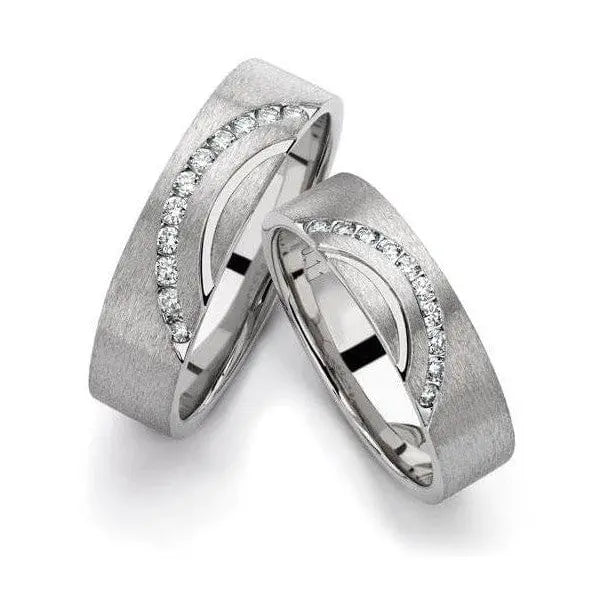 Jewelove™ Rings Both / SI IJ Designer Platinum Love Bands with Diamonds in a Curve SJ PTO 237