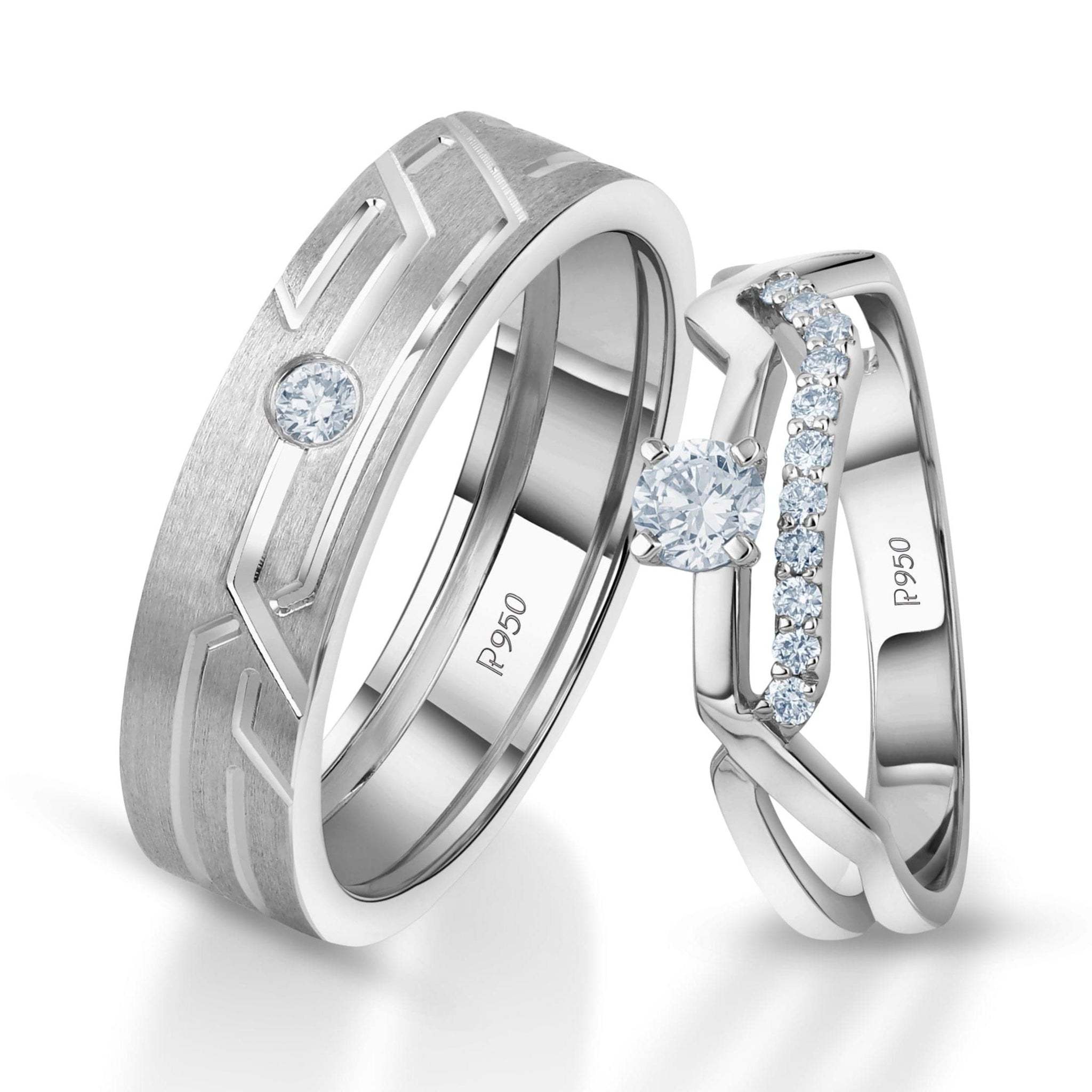 Jewelove™ Rings Both / SI IJ Designer Platinum Love Bands with Diamonds JL PT 1061