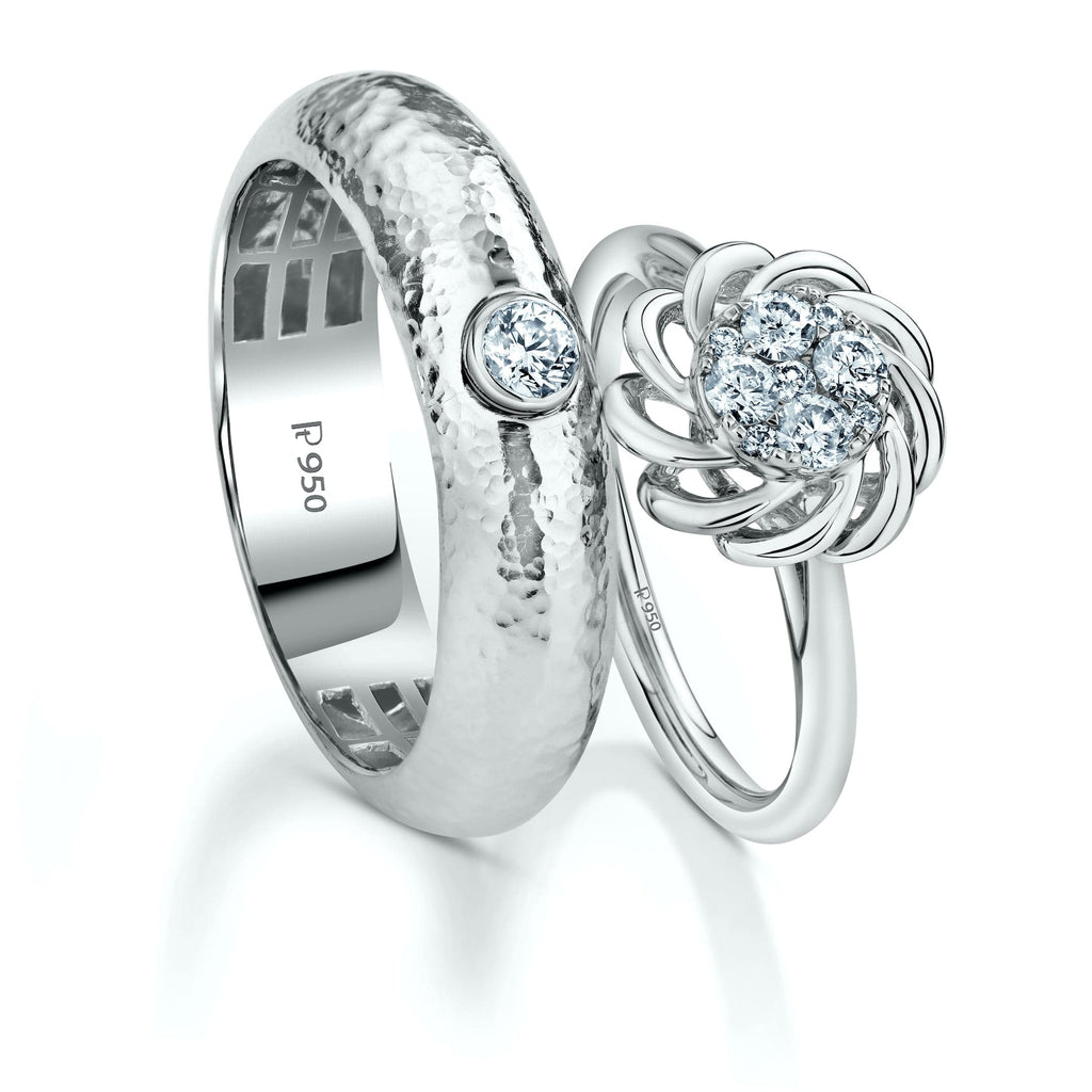Jewelove™ Rings Both / SI IJ Designer Platinum Love Bands with Hammered Couple Ring  JL PT 985