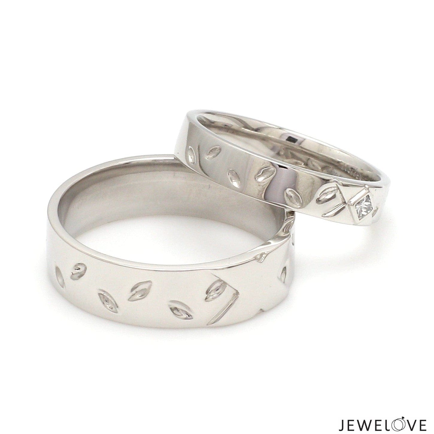 Jewelove™ Rings Designer Platinum  Princess Diamond Cut Couple Ring JL PT CB 87