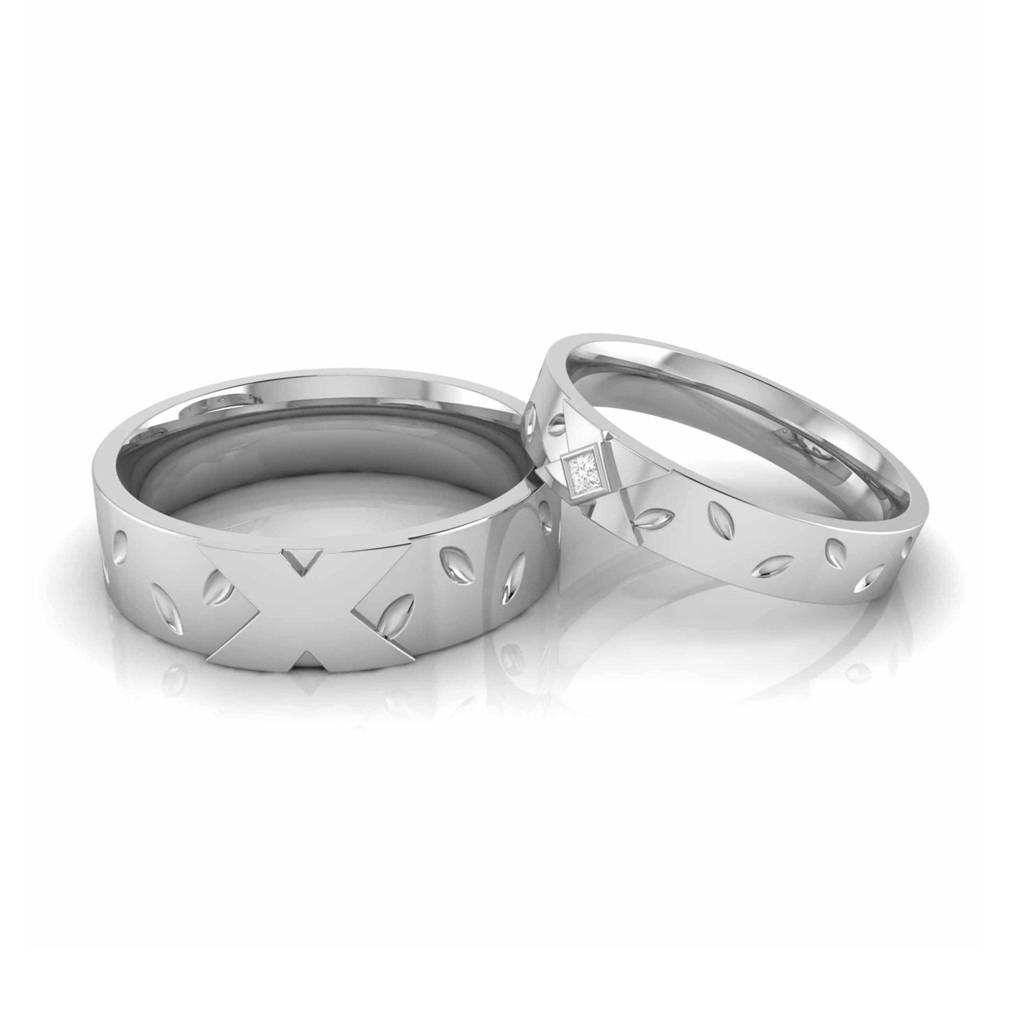 Jewelove™ Rings Designer Platinum  Princess Diamond Cut Couple Ring JL PT CB 87