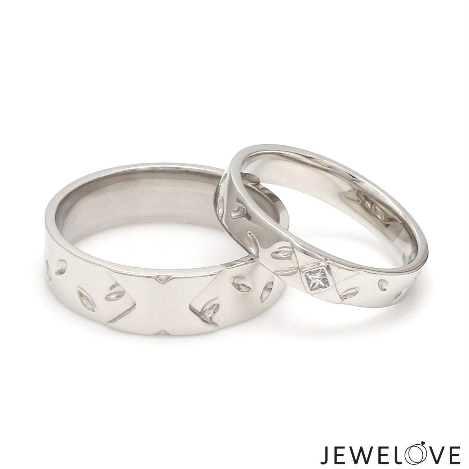 Jewelove™ Rings Designer Platinum  Princess Diamond Cut Couple Ring JL PT CB 87