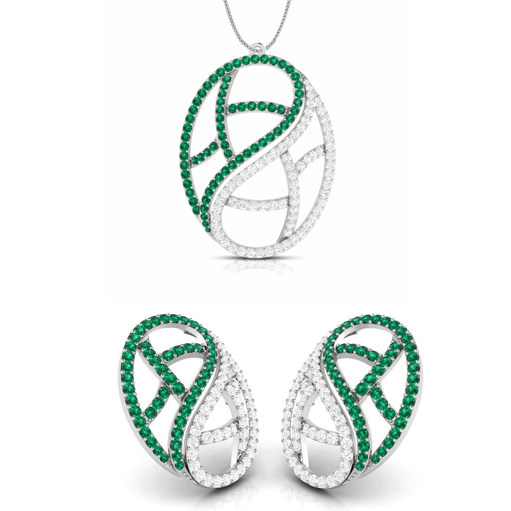 Jewelove™ Pendants & Earrings Pendant Set Designer Platinum Set with Diamond & Emerald for Women JL PT PE NL8526-E