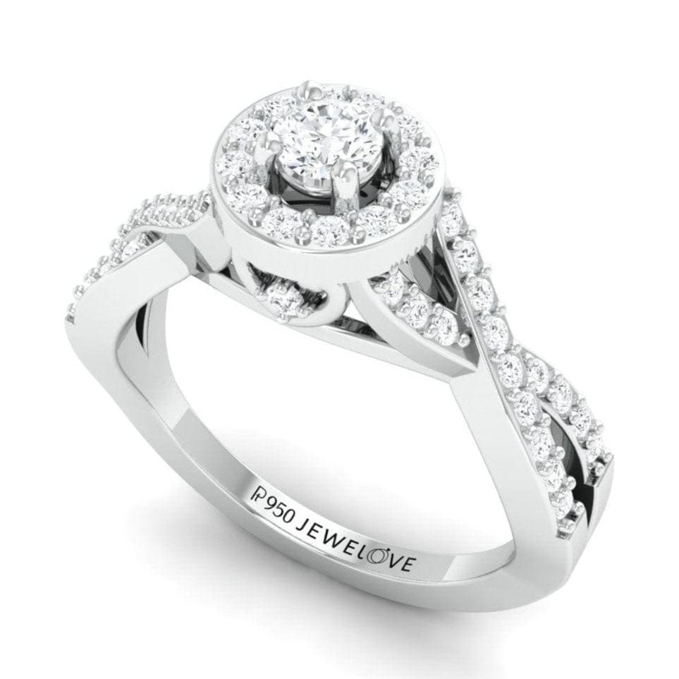 Jewelove™ Rings Designer Platinum Solitaire Ring with Halo & Designer Shank JL PT 677
