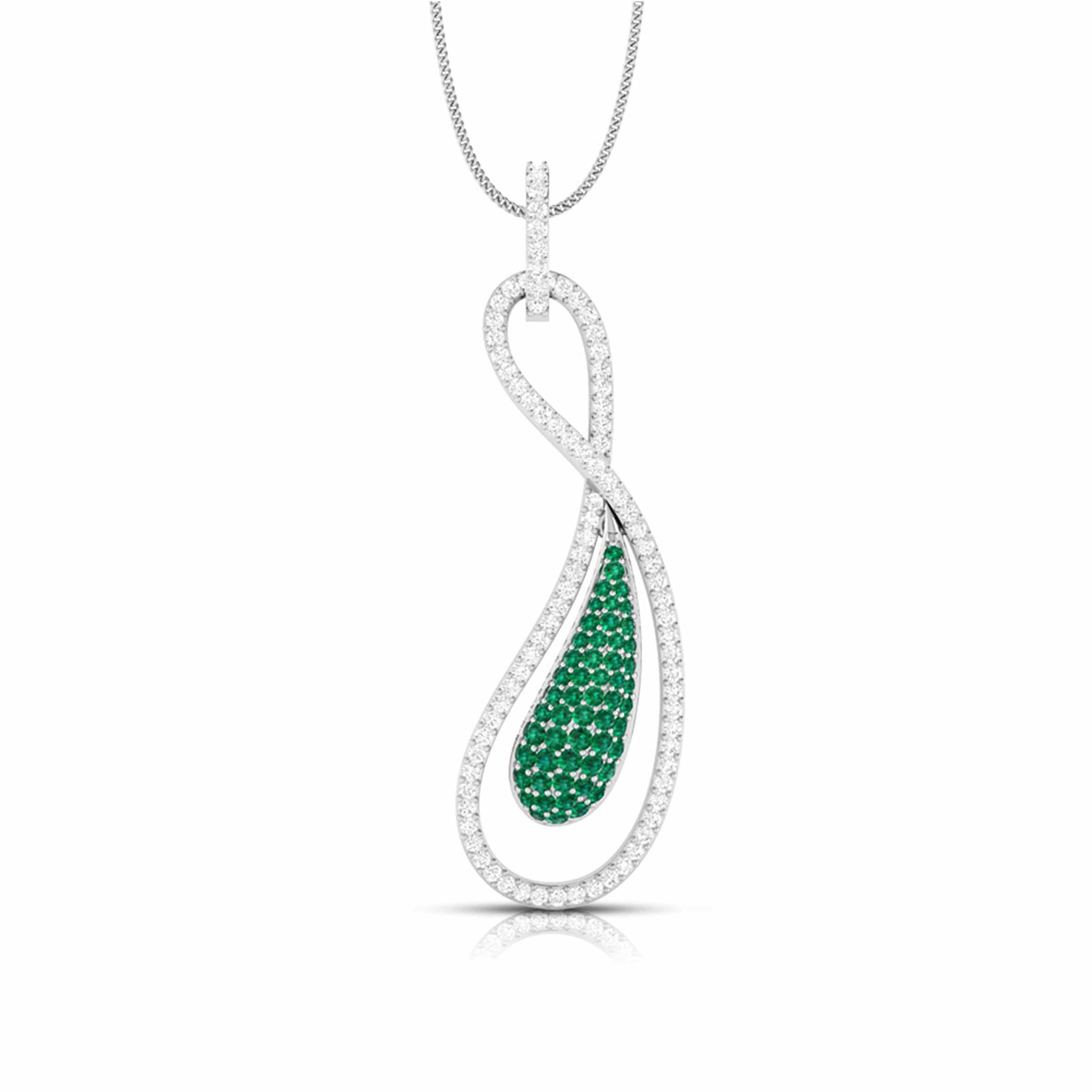 Emerald & Diamond Claw and Channel Set Pendant in 9ct Yellow Gold