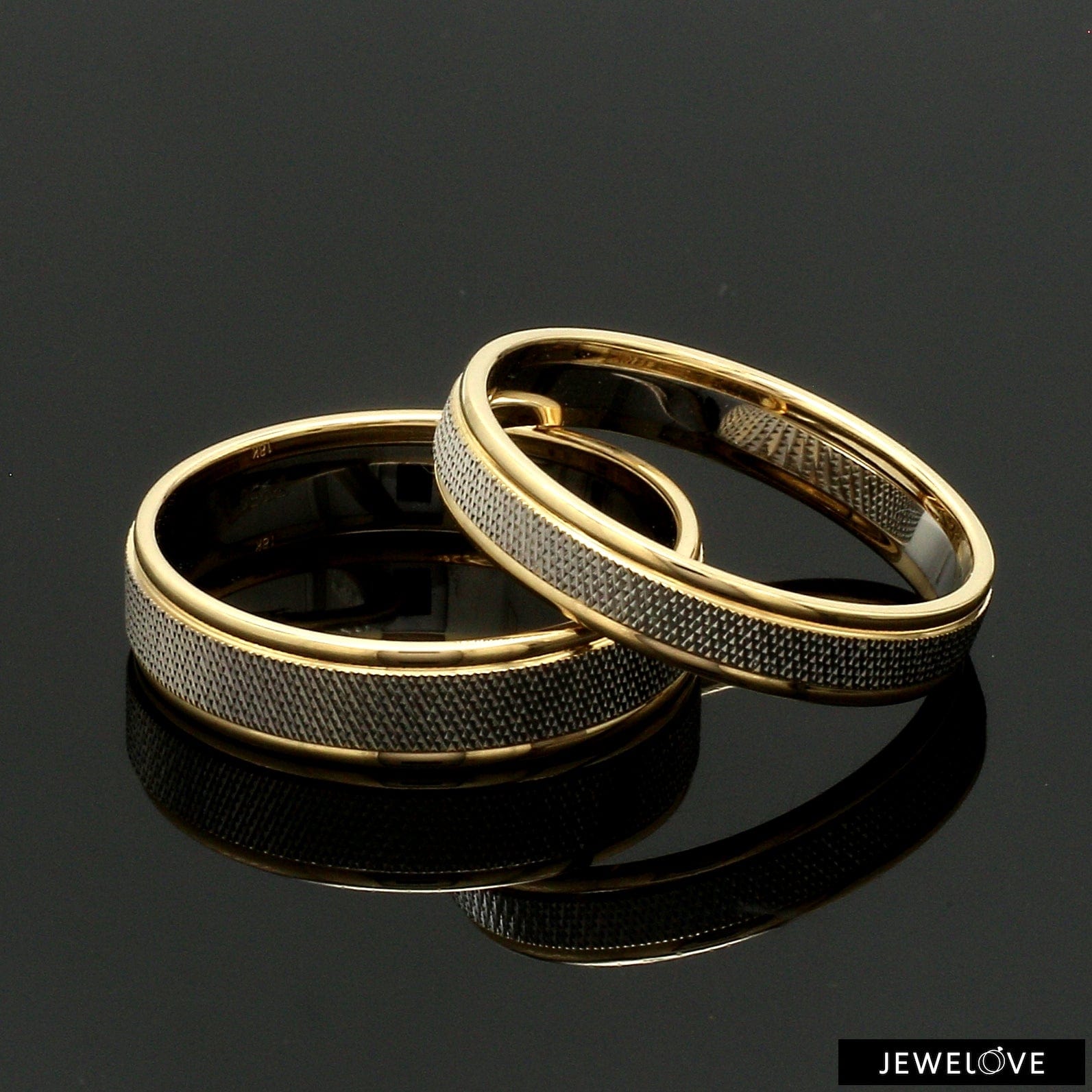 Classic Plain Platinum Couple Rings With a Rose Gold Border JL PT 633