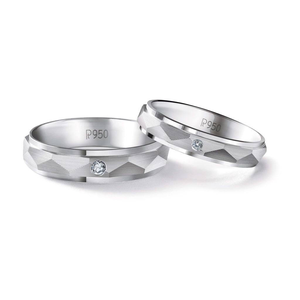 Jewelove™ Rings Both / SI IJ Designer Zigzag Platinum Couple Rings with Single Diamonds JL PT 526