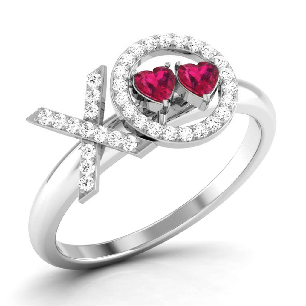 Jewelove™ Rings Double Heart Cut Ruby Platinum Diamond Ring for Women JL PT R8172