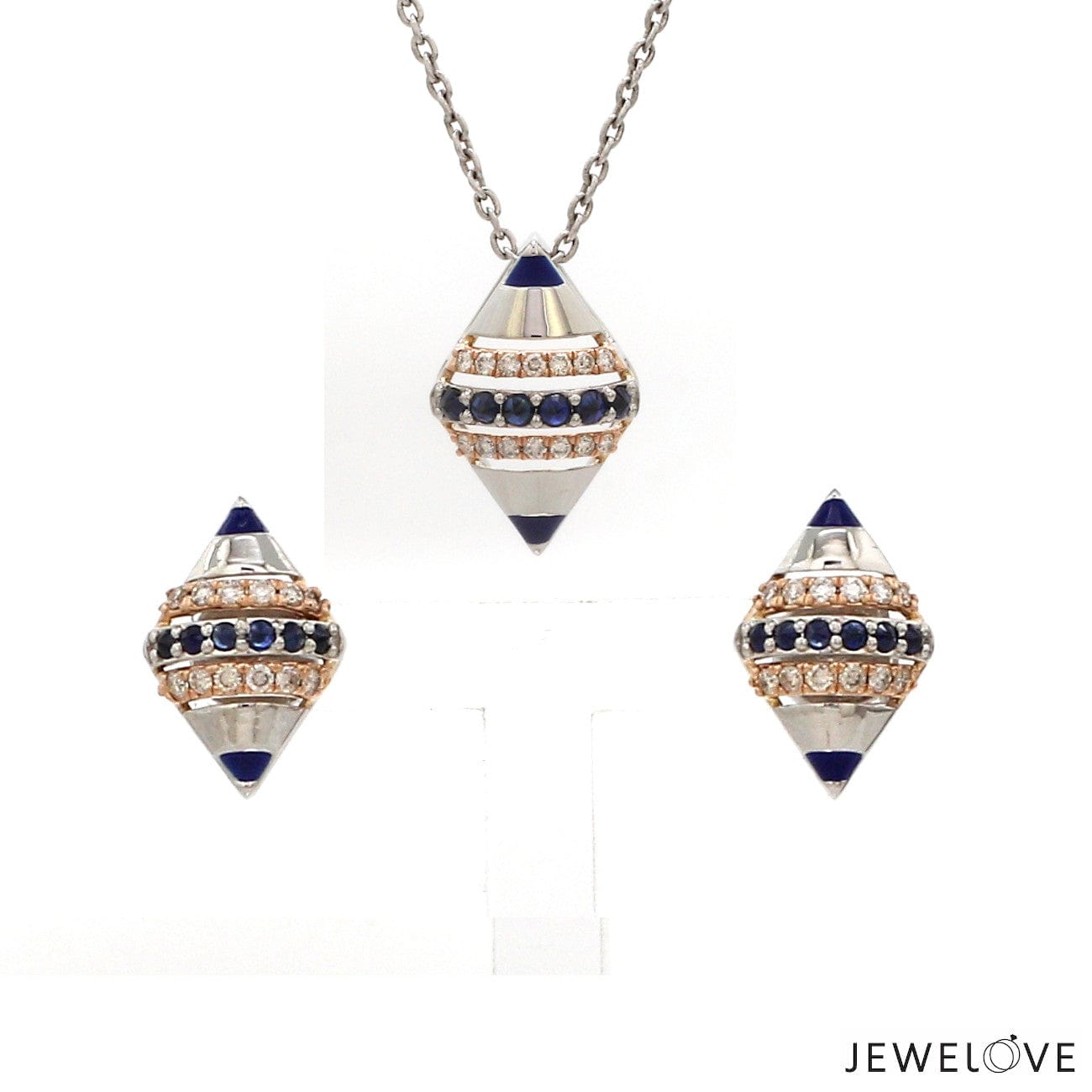 Jewelove™ Pendants & Earrings Pendant Set Evara Platinum Rose Diamonds Pendant Set with Blue Sapphire JL PT PE 366