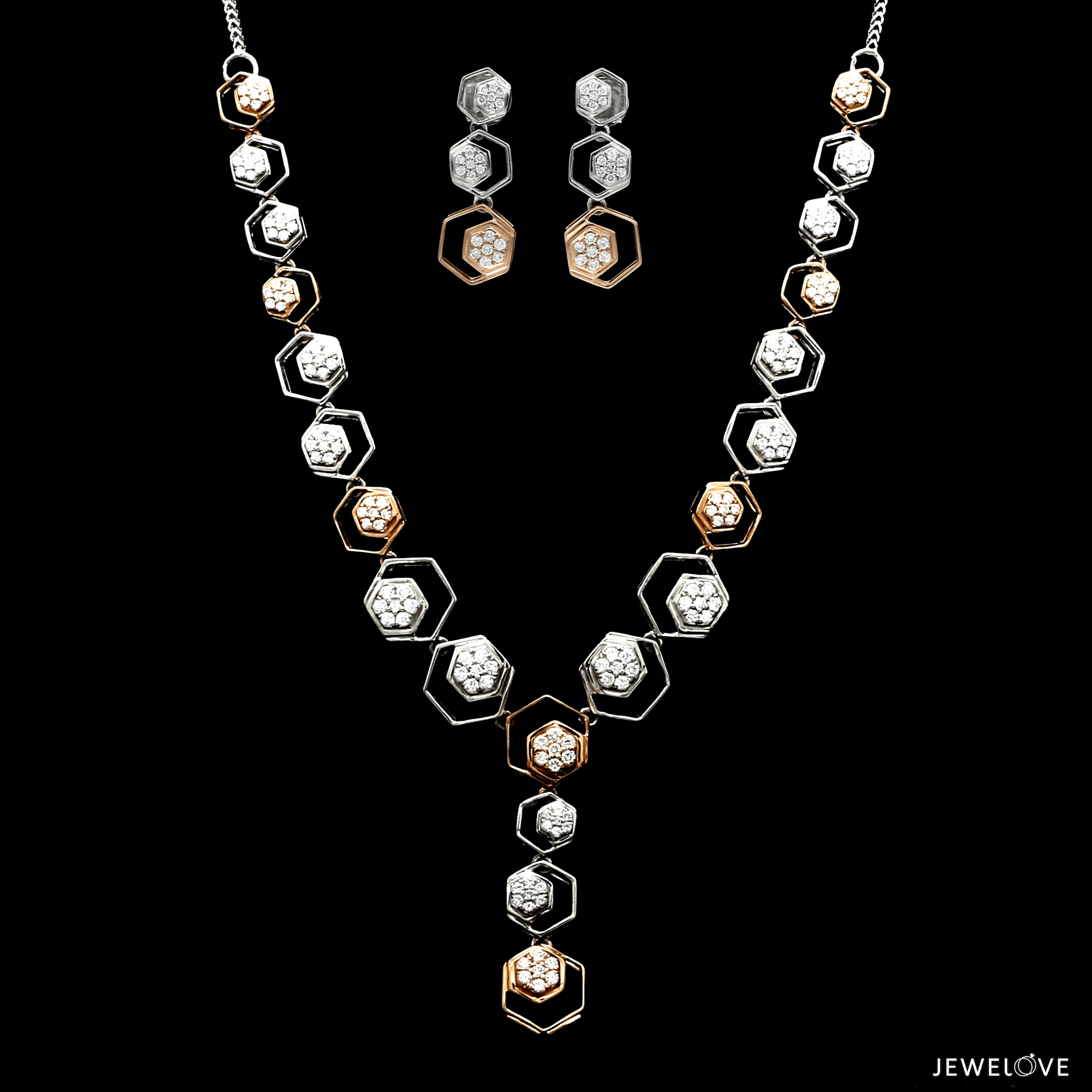 Evara Platinum Rose Gold Diamond Necklace Set for Women JL PT NE 343