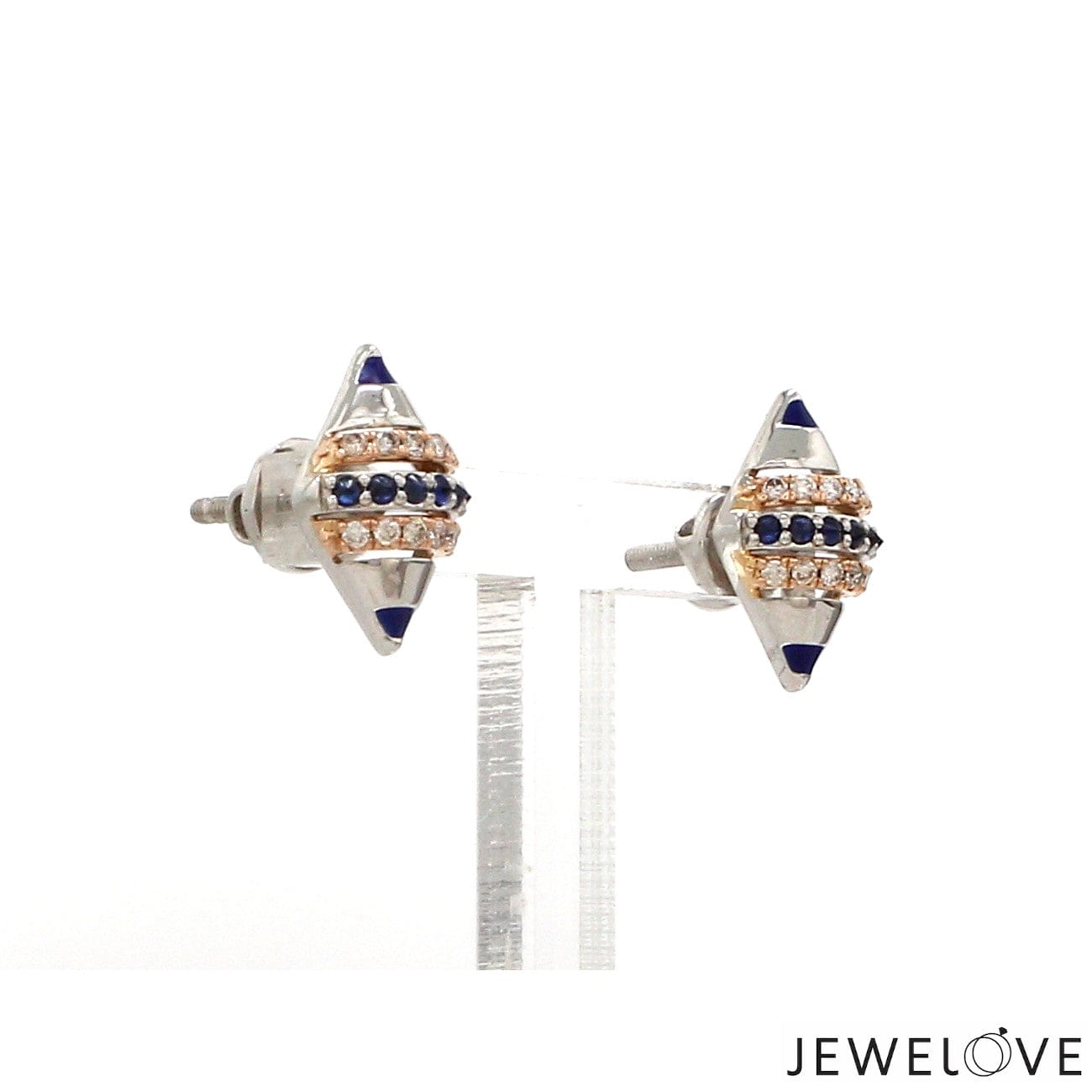 Jewelove™ Pendants & Earrings Evara Platinum Rose Gold Diamond with Blue Sapphire Earrings for Women JL PT E 366