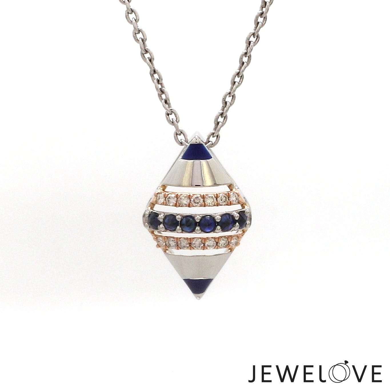 Jewelove™ Pendants Evara Platinum Rose Gold Diamond with Blue Sapphire Pendant for Women JL PT P 366