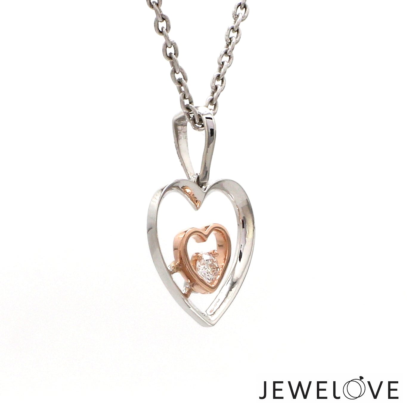 Jewelove™ Pendants Evara Platinum & Rose Gold Heart Single Diamond Pendant JL PT P 325