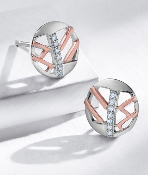 Jewelove™ Earrings Evara Sunrise Studs Platinum Rose Gold Diamonds Earrings for Women JL PT E 261