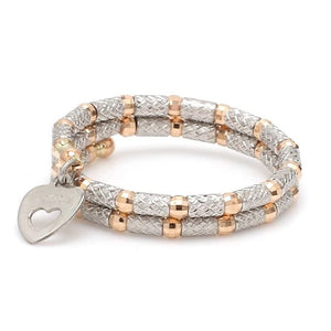 Flexible 2-row Platinum Rose Gold Ring with Diamond Cut Balls JL