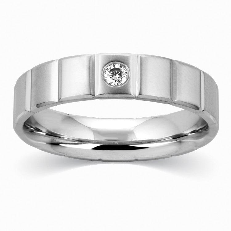 Jewelove™ Rings SI IJ / Men's Band only Grooved Platinum Ring for Men with 0.08 cts. Single Diamond JL PT 521