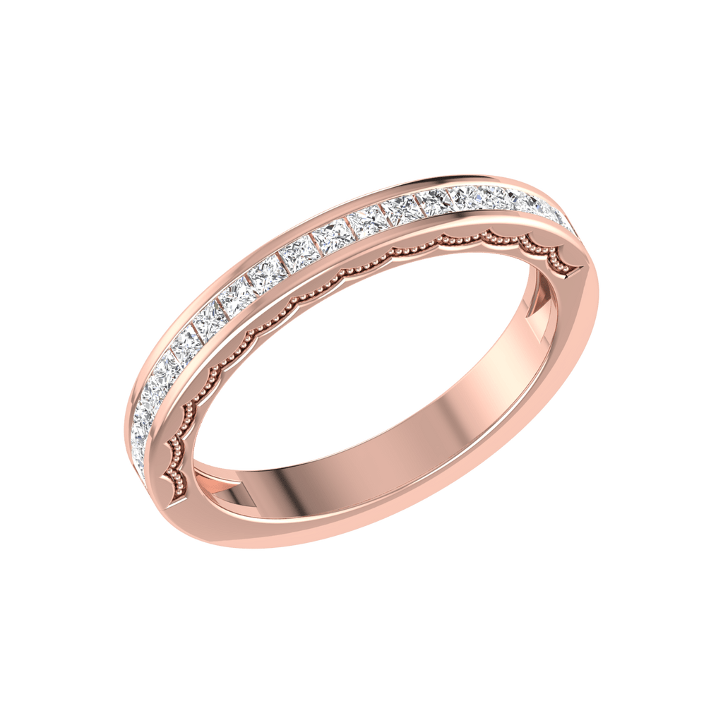 Jewelove™ Rings Women's Band only / VS GH Half Eternity Rose Gold Princess Cut Diamond Ring JL AU RD RN 6764R
