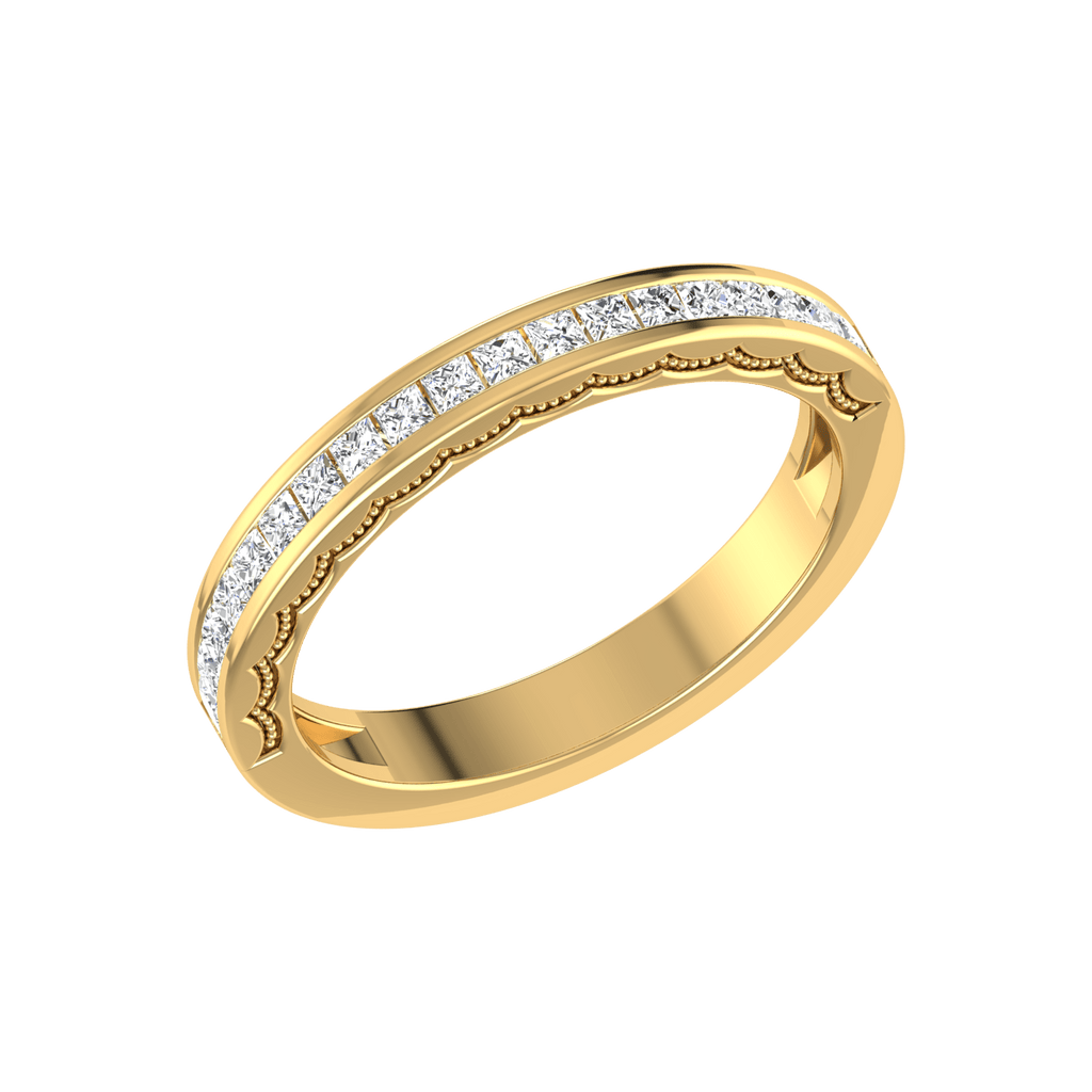 Jewelove™ Rings Women's Band only / VS GH Half Eternity Yellow Gold Princess Cut Diamond Ring JL AU RD RN 6764Y