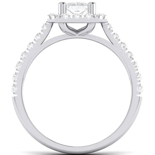 Rings - Princess Cut Solitaire Platinum Ring With Halo Setting For Women JL PT 470
