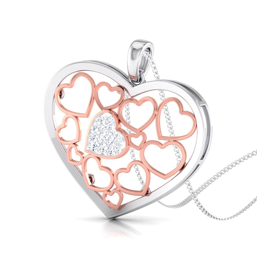 Perspective View of Platinum of Rose Heart Pendant with Diamonds JL PT P 8105