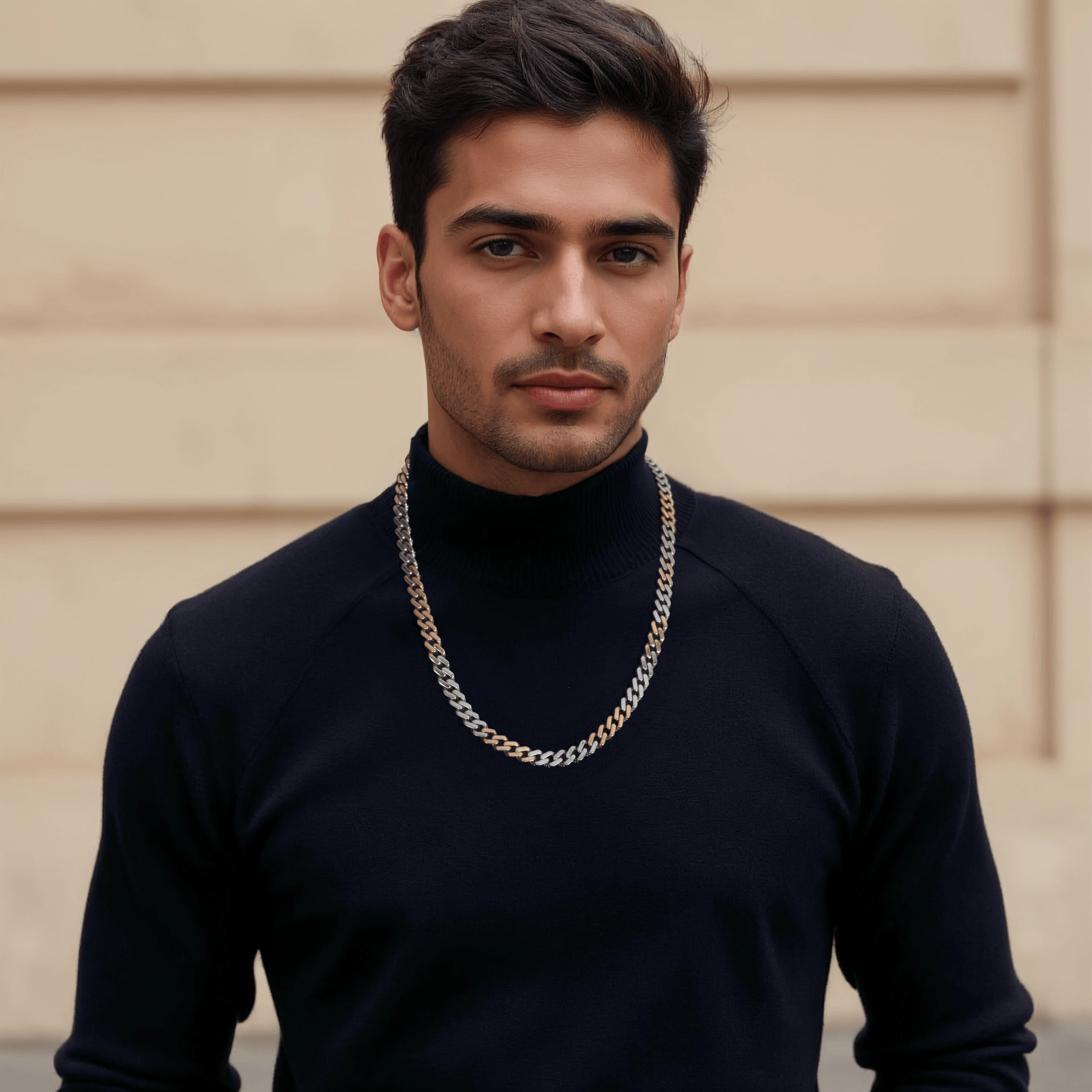 Jewelove™ Chains Heavy 8mm Platinum & Rose Gold Cuban Link Chain for Men JL PT CH 1210