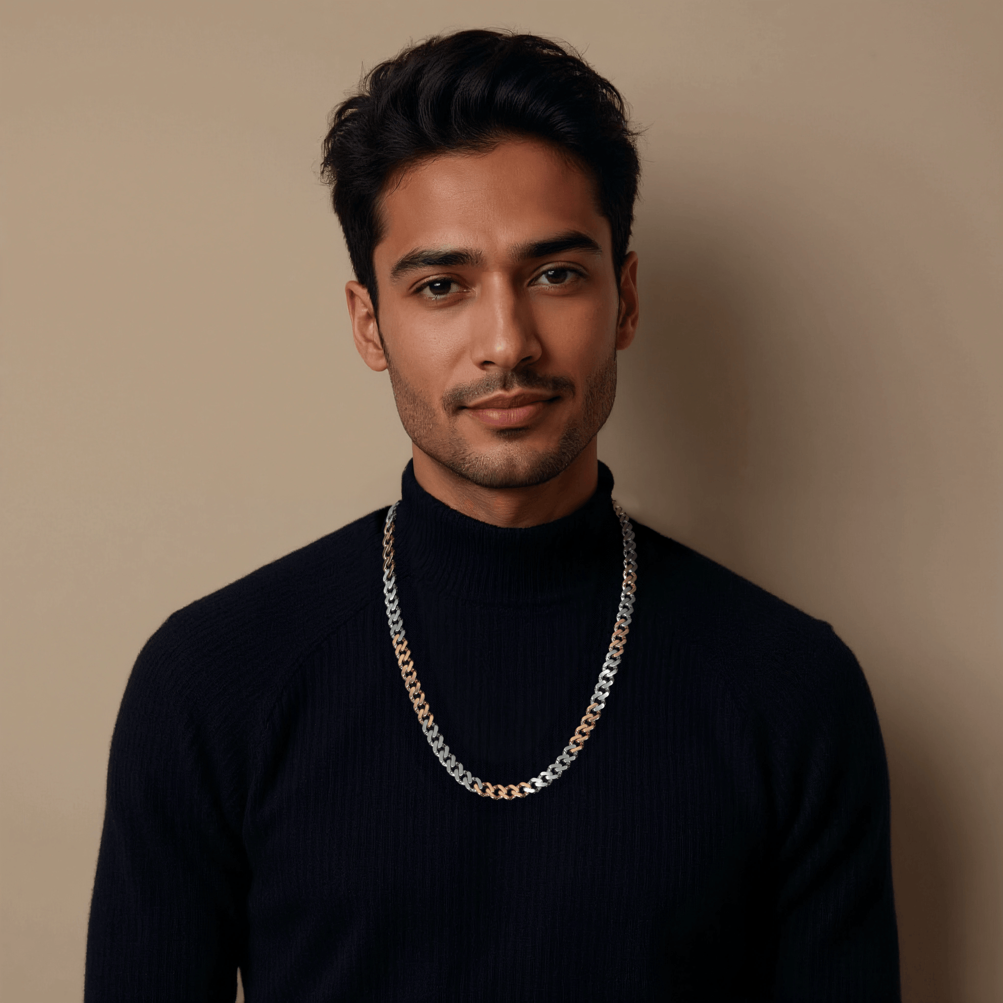 Jewelove™ Chains Heavy 8mm Platinum & Rose Gold Cuban Link Chain for Men JL PT CH 1210