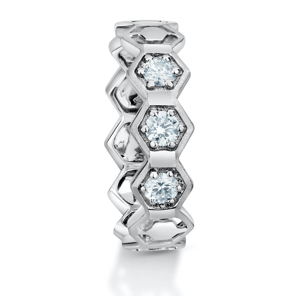 Jewelove™ Rings Hexagonal Platinum Ring for Women with 3 Diamonds JL PT 992
