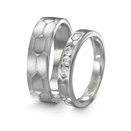 Platinum Couple Rings in India - Hexagonal Textured Platinum Love Bands JL PT 422