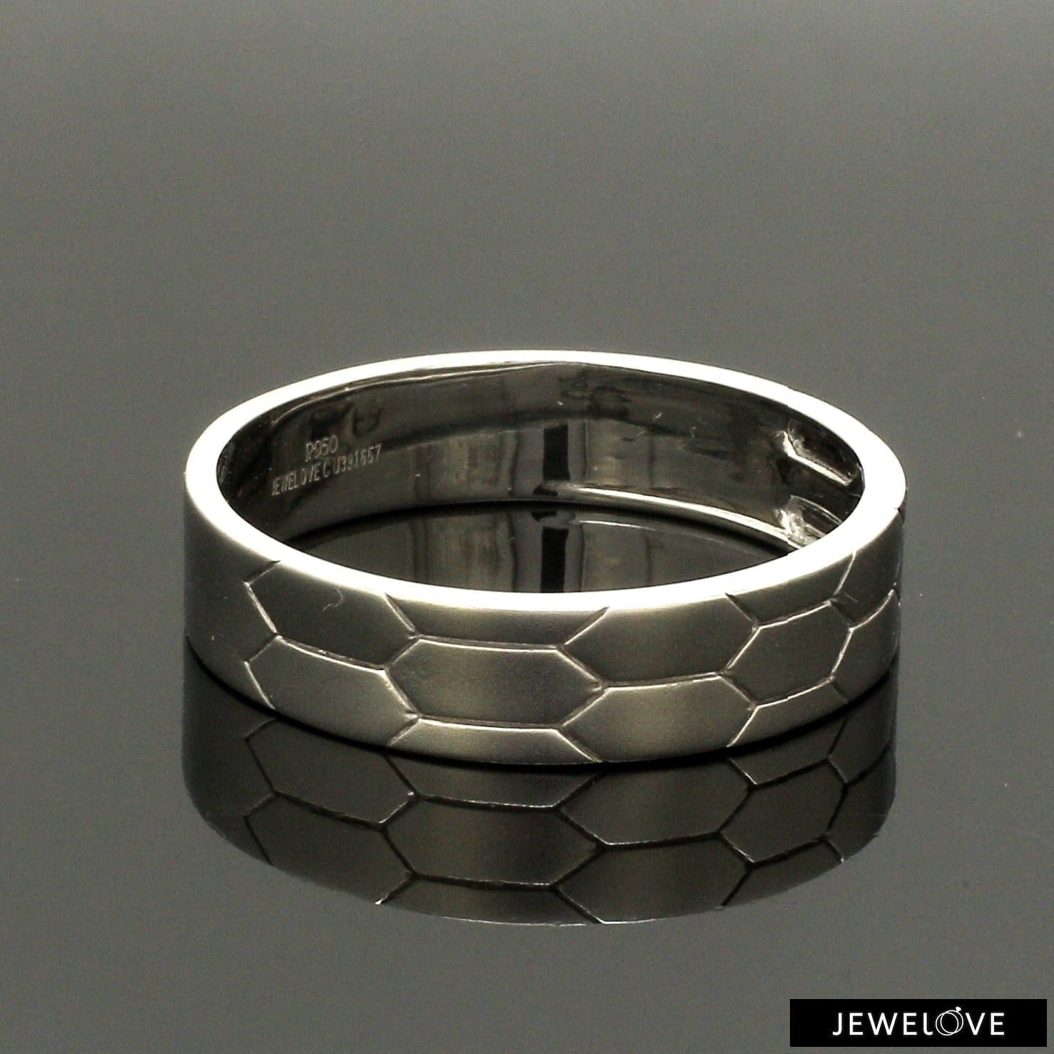 Jewelove™ Rings Men's Band only / SI IJ Hexagonal Textured Platinum Love Bands JL PT 422