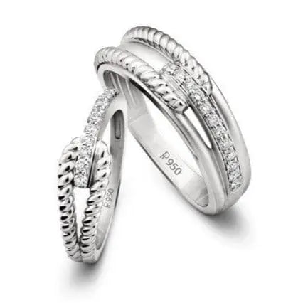 Jewelove™ Rings Both Hi-polish Rope Style Platinum Love Bands with Diamonds SJ PTO 215
