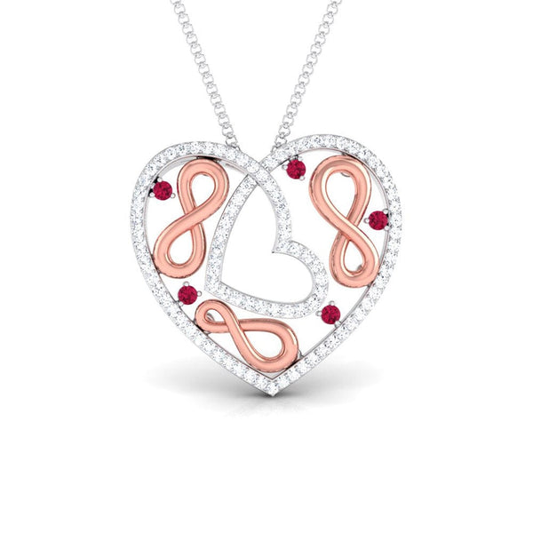 Front View of Platinum of Rose Heart Pendant with Diamonds JL PT P 8197