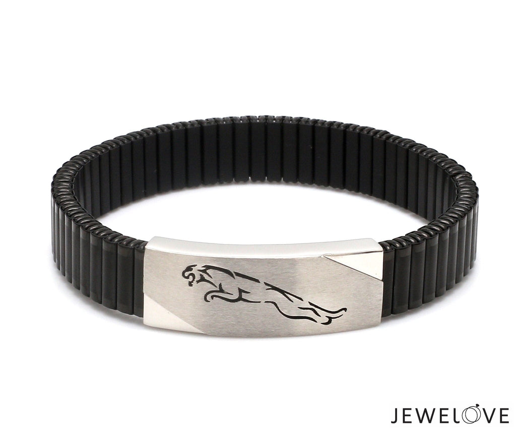 Jewelove™ Bangles & Bracelets Jaguar Platinum Black Band Bracelet for Men - Flexible JL PTB 1208