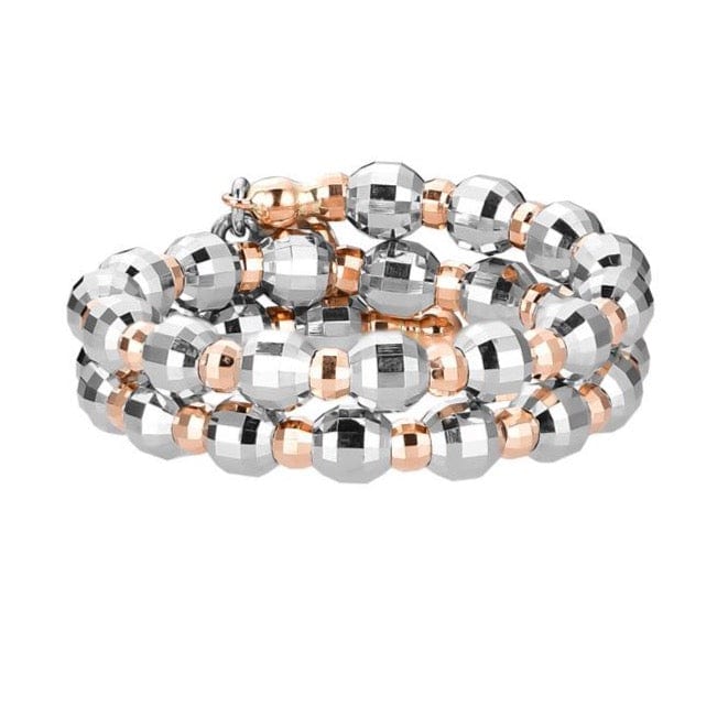 Jewelove™ Rings Women's Band only Japanese 2 Row Flexible Platinum Rose Gold Fusion Ring with Diamond Cutting JL PT 1021