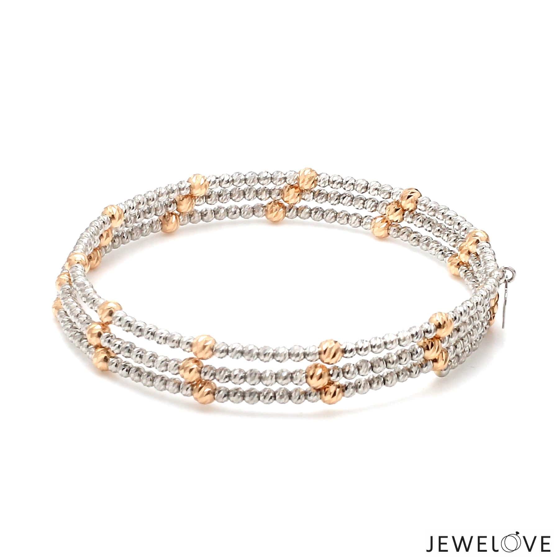 Japanese 3-row Platinum Rose Gold Bracelet for Women with Diamond Cut Balls JL PTB 1261