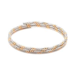Japanese 3-row Platinum Rose Gold Bracelet for Women with Diamond Cut Balls JL PTB 1276